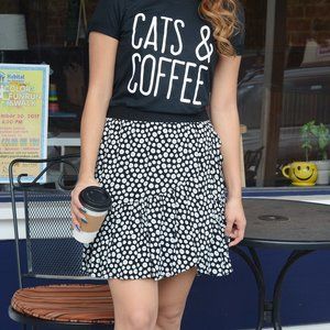 Anthropologie Maeve Ruffled Black and White Button Print Mini Skirt Size S